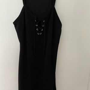 Black shoe string tie dress